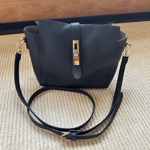 Navy Blue Pebbled Vegan Leather Shoulder Bag with Gold Hardware